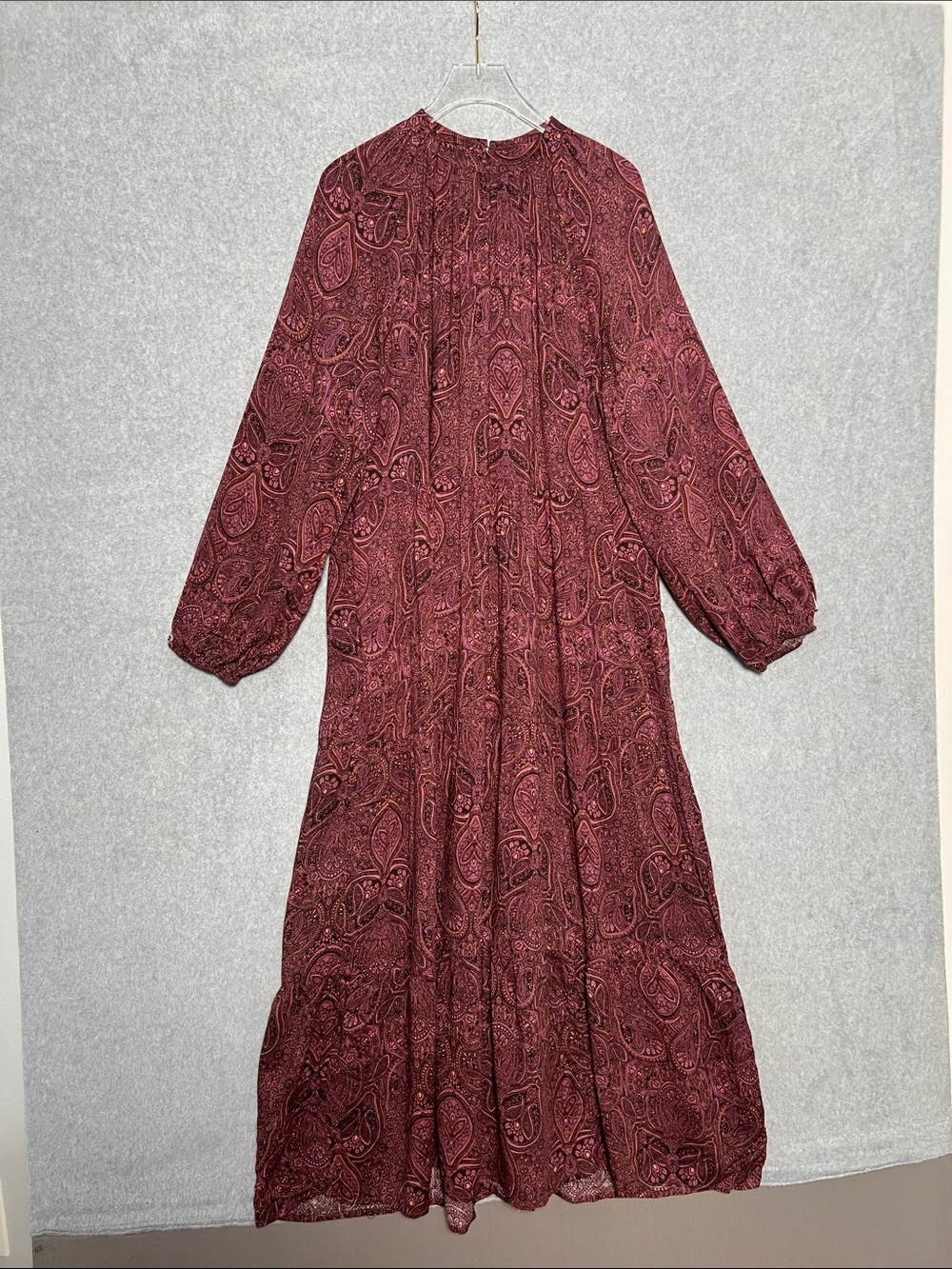 Fall A New Day Purple Paisley Tiered Long Sleeve Dress L NWT